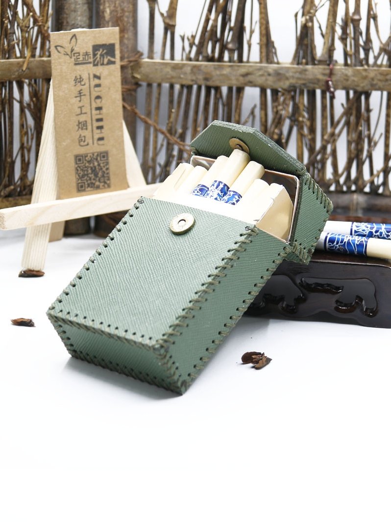 Cool Cigarette Holder Handmade Leather Mens Green Cigarette Holder Cases for Men