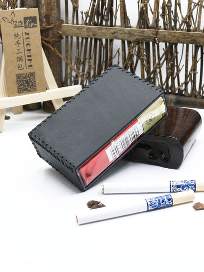 Cool Black Leather Cigarette Holder Handmade Leather Mens Cigarette Holder Case for Men