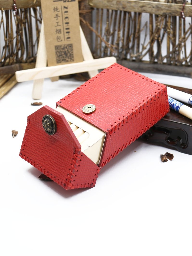 Cute Handmade Leather Womens Red Cigarette Holder Case for Women