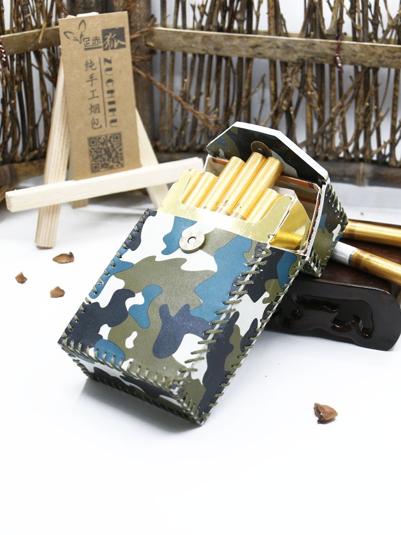 Handmade Leather Cigarette Holder Mens Camouflage Cool Cigarette Holder Case for Men