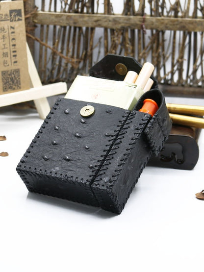 Cool Handmade Leather Mens Black Cigarette Holder Case with Lighter holder for Men