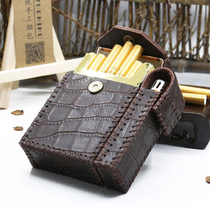 Cool Handmade Leather Mens Coffee Cigarette Holder Case with Lighter holder for Men