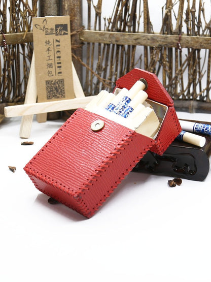 Cute Handmade Leather Womens Red Cigarette Holder Case for Women