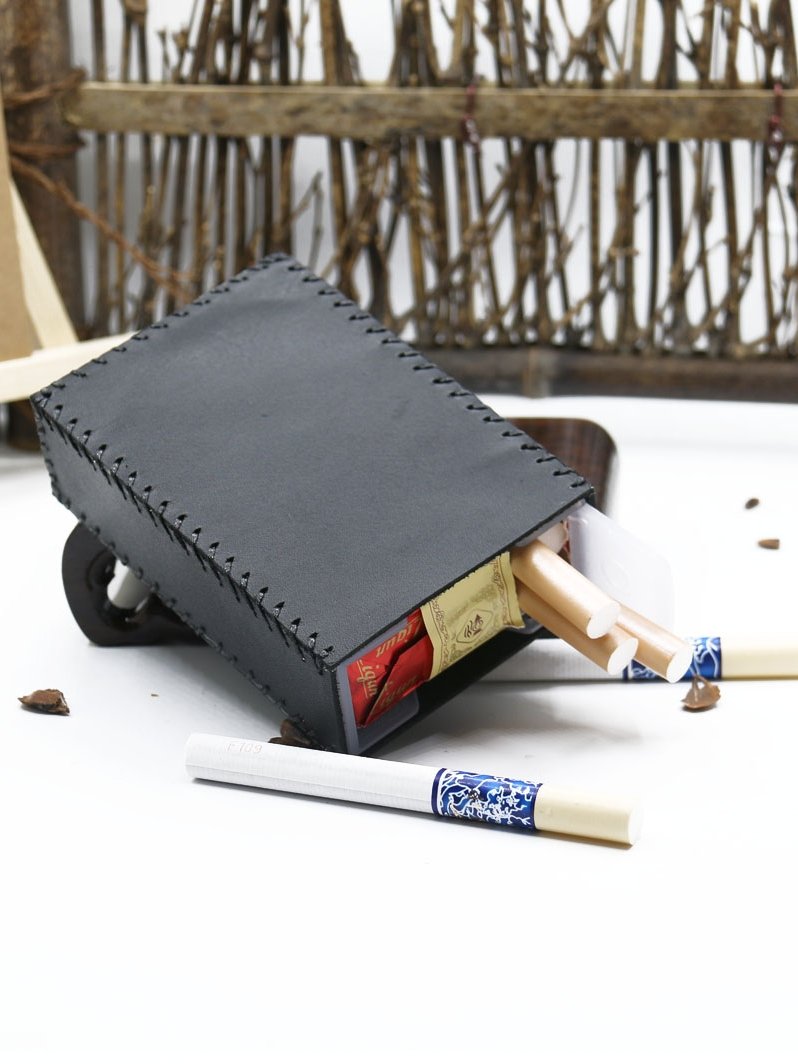 Cool Handmade Leather Mens Black Cigarette Holder Case for Men