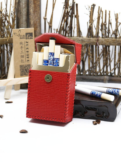 Cute Handmade Leather Womens Red Cigarette Holder Case for Women