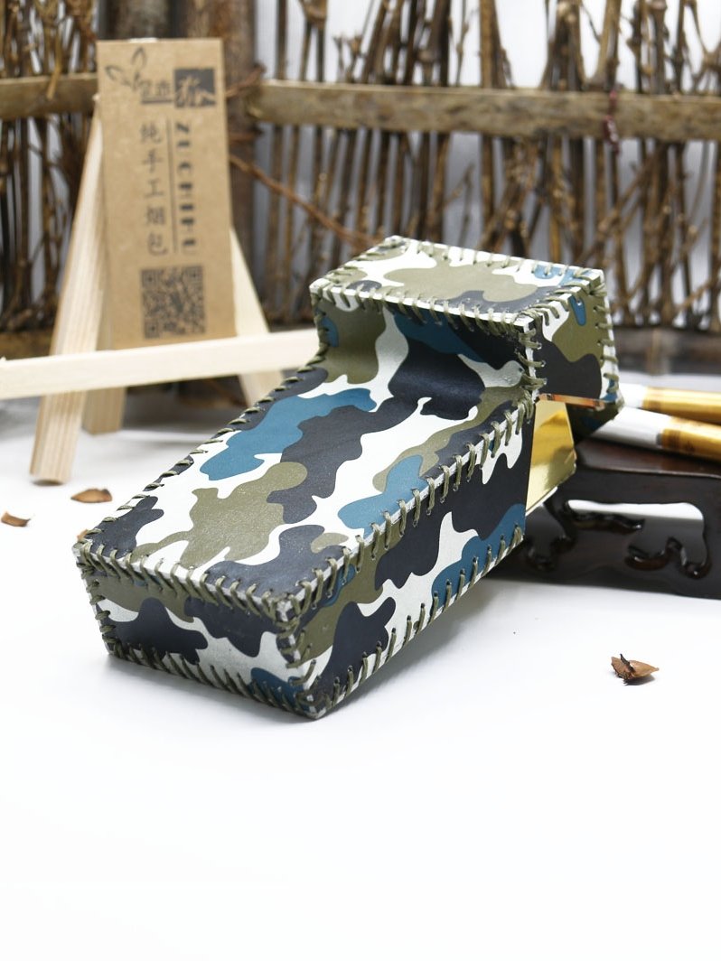 Handmade Leather Cigarette Holder Mens Camouflage Cool Cigarette Holder Case for Men