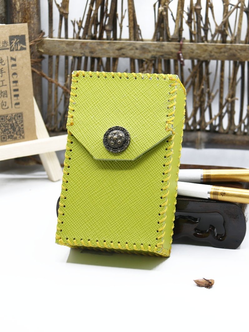 Cute Handmade Leather Womens Green Cigarette Holder Case for Women