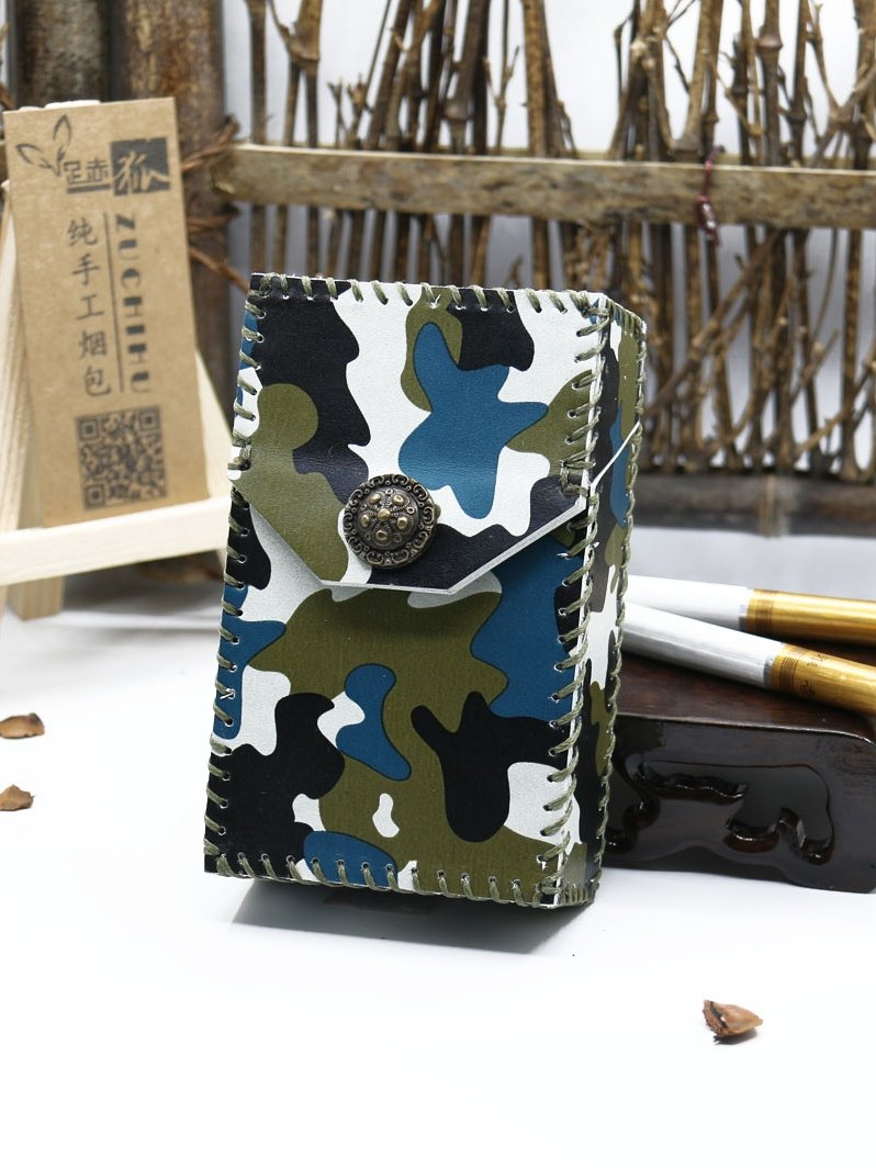 Handmade Leather Cigarette Holder Mens Camouflage Cool Cigarette Holder Case for Men