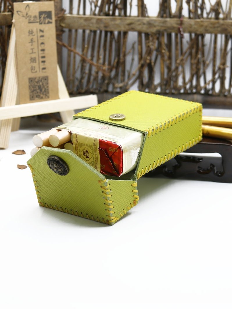 Cute Handmade Leather Womens Green Cigarette Holder Case for Women