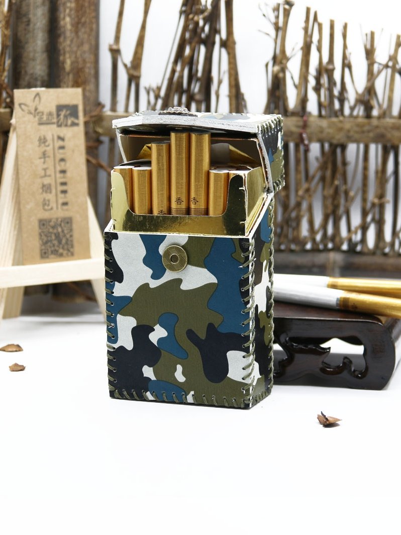 Handmade Leather Cigarette Holder Mens Camouflage Cool Cigarette Holder Case for Men