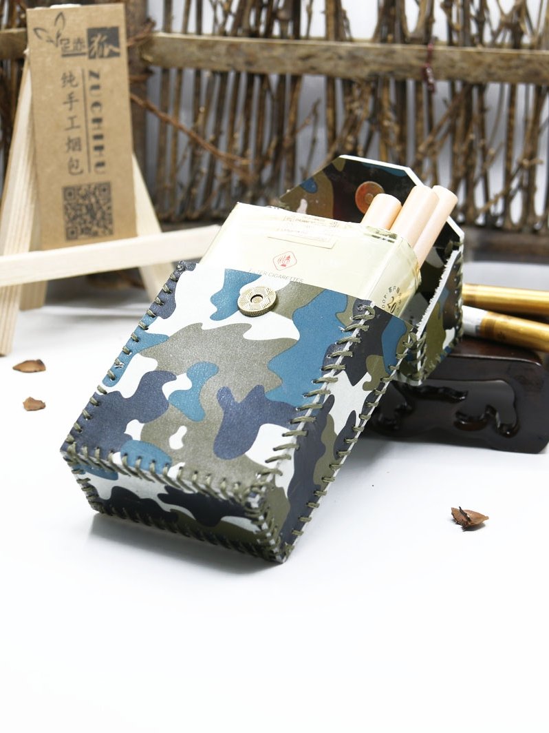 Handmade Leather Cigarette Holder Mens Camouflage Cool Cigarette Holder Case for Men