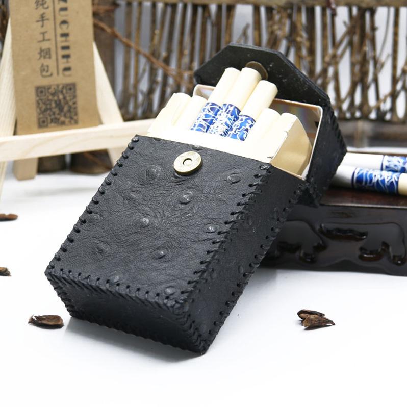 Cool Cigarette Holder Handmade Leather Mens Black Cigarette Holder Cases for Men