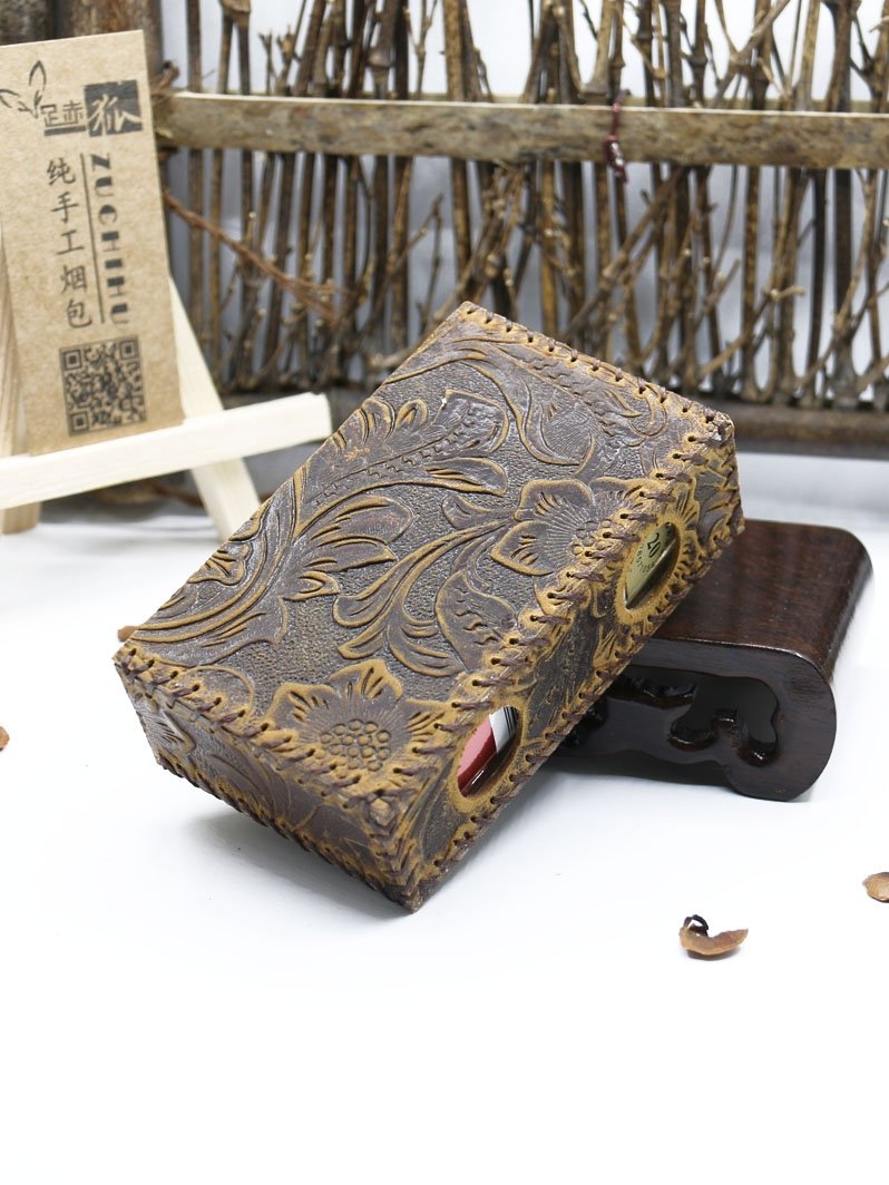 Cool Cigarette Holder Handmade Leather Mens Coffee Floral Cigarette Holder Cases for Men