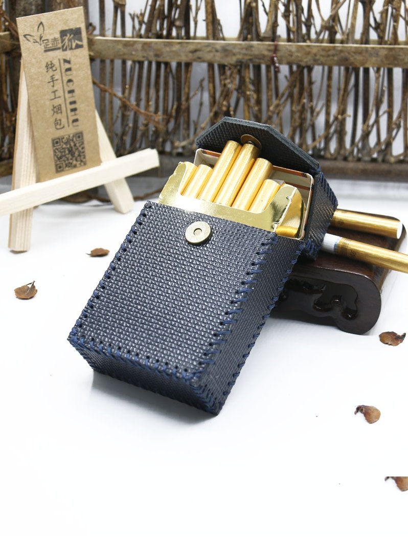 Cool Cigarette Holder Handmade Leather Mens Dark Blue Cigarette Holder Cases for Men