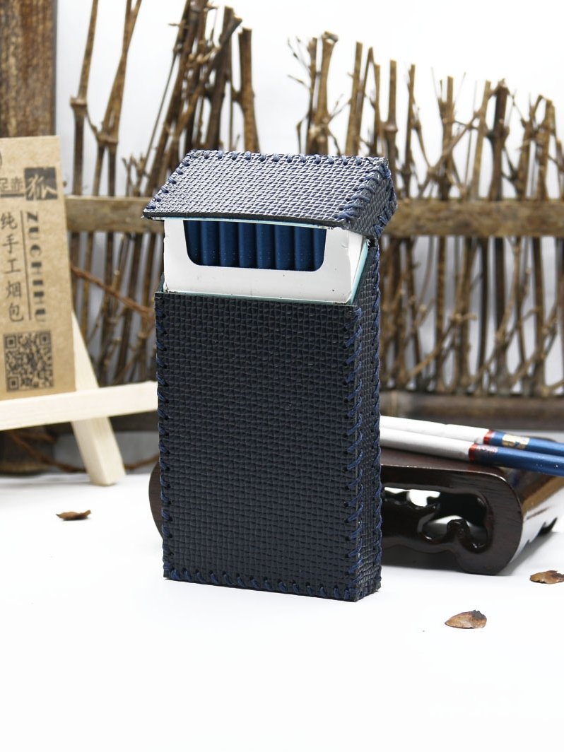 Handmade Leather Dark Blue Womens Cigarette Holder Case for Women