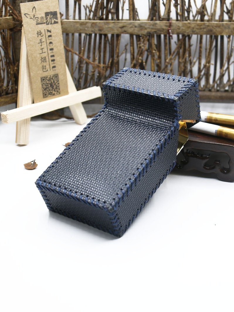 Cool Cigarette Holder Handmade Leather Mens Dark Blue Cigarette Holder Cases for Men