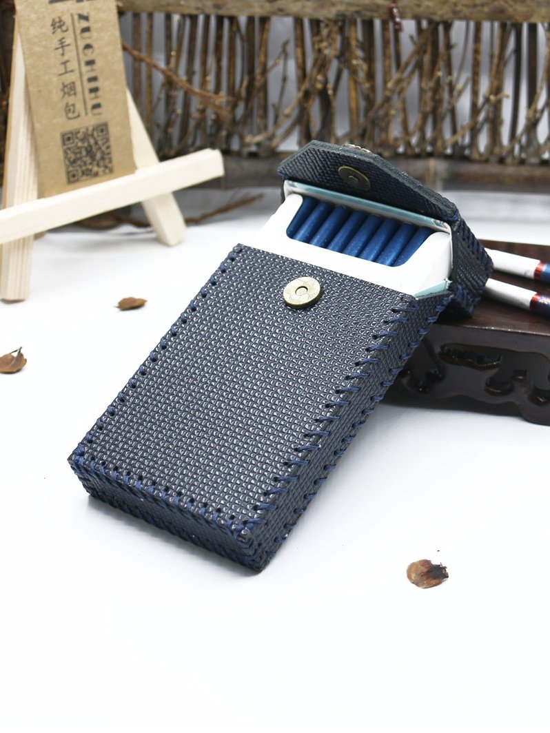 Handmade Leather Cigarette Holder Dark Blue Leather Womens Cigarette Holder Case for Women