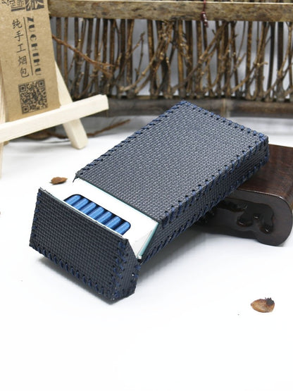 Handmade Leather Dark Blue Womens Cigarette Holder Case for Women