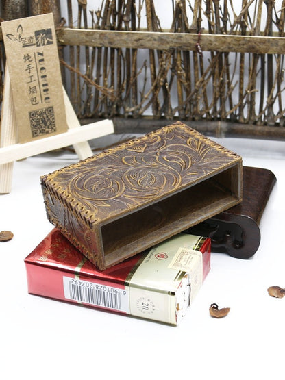 Cool Cigarette Holder Handmade Leather Mens Coffee Floral Cigarette Holder Cases for Men