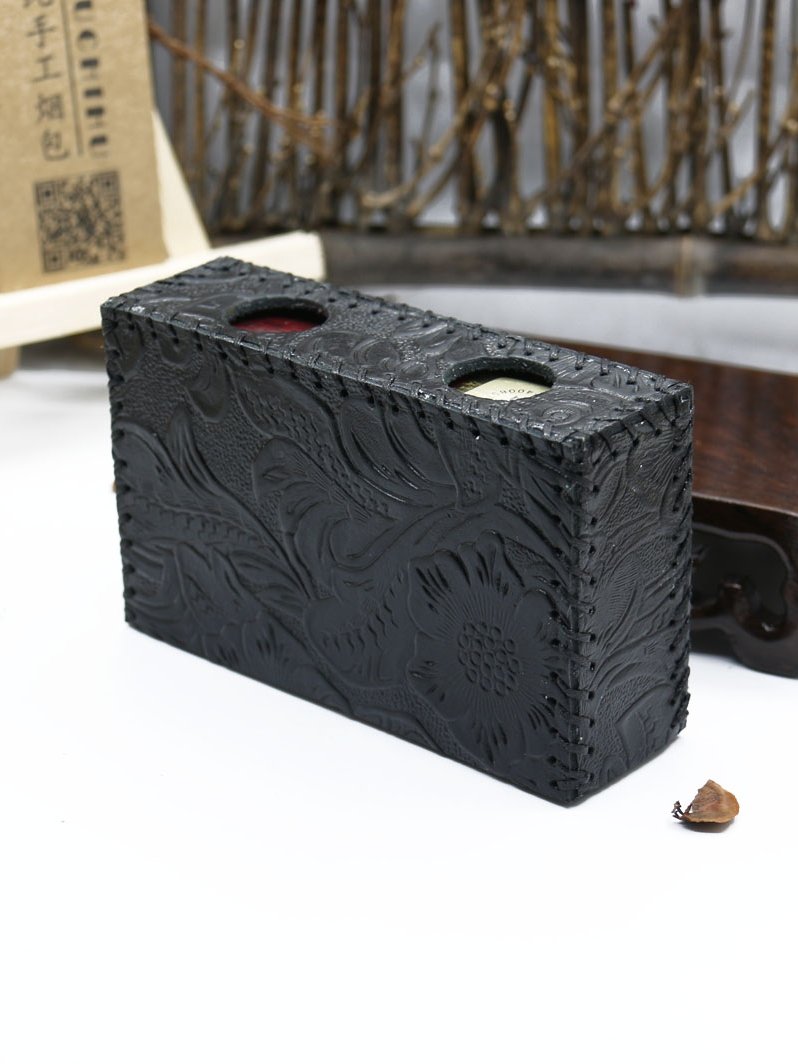 Cool Cigarette Holder Handmade Leather Mens Black Floral Cigarette Holder Cases for Men