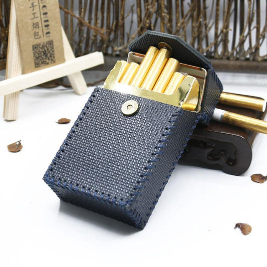 Cool Cigarette Holder Handmade Leather Mens Dark Blue Cigarette Holder Cases for Men