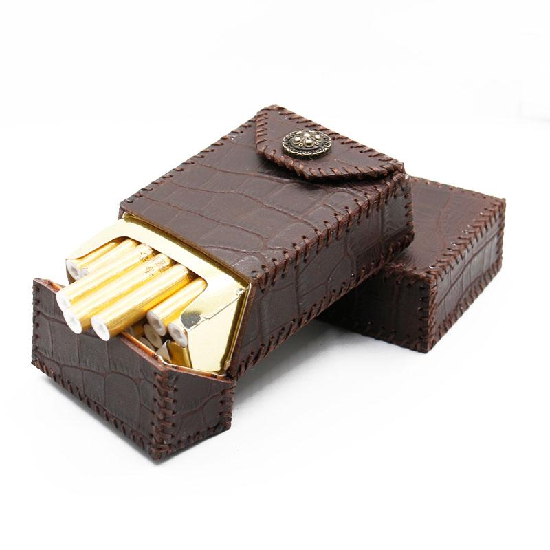 Cool Handmade Leather Mens Engraved Coffee Cigarette Holder Case for Men