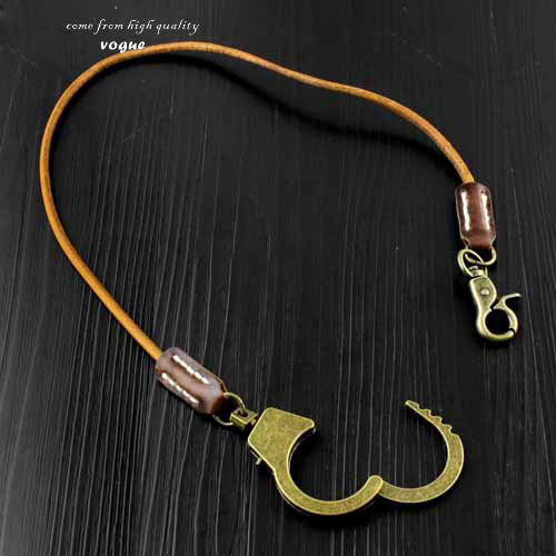 Badass Tan Leather Long Wallet Chain Cool Handcuff Punk Rock Biker Trucker Wallet Chain Trucker Wallet Key Chain for Men