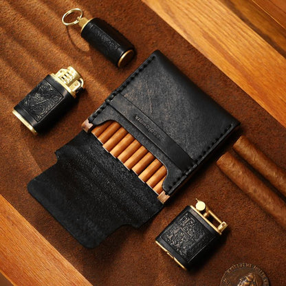 Cool Wooden Black Leather Mens Cigarette Case Custom Cigarette Holder for Men