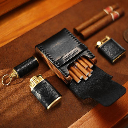 Cool Black Leather Mens Cigarette Case Wooden Custom Cigarette Holder for Men