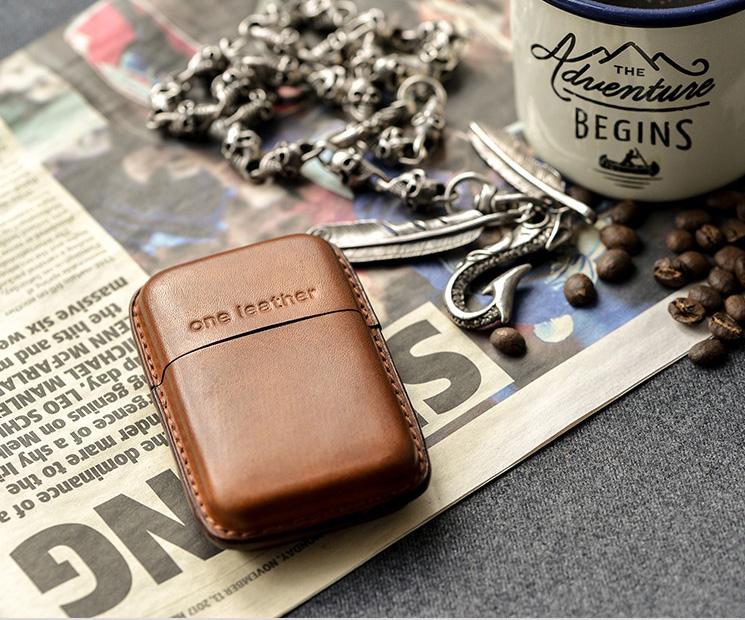 Handmade Green Leather Mens 11pcs Cigarette Holder Case Cool Custom Cigarette Case for Men