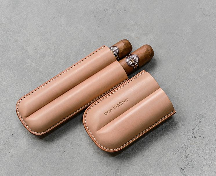 Cool Beige Leather Mens 2pcs Cigar Case Cool Custom Leather Cigar Case for Men