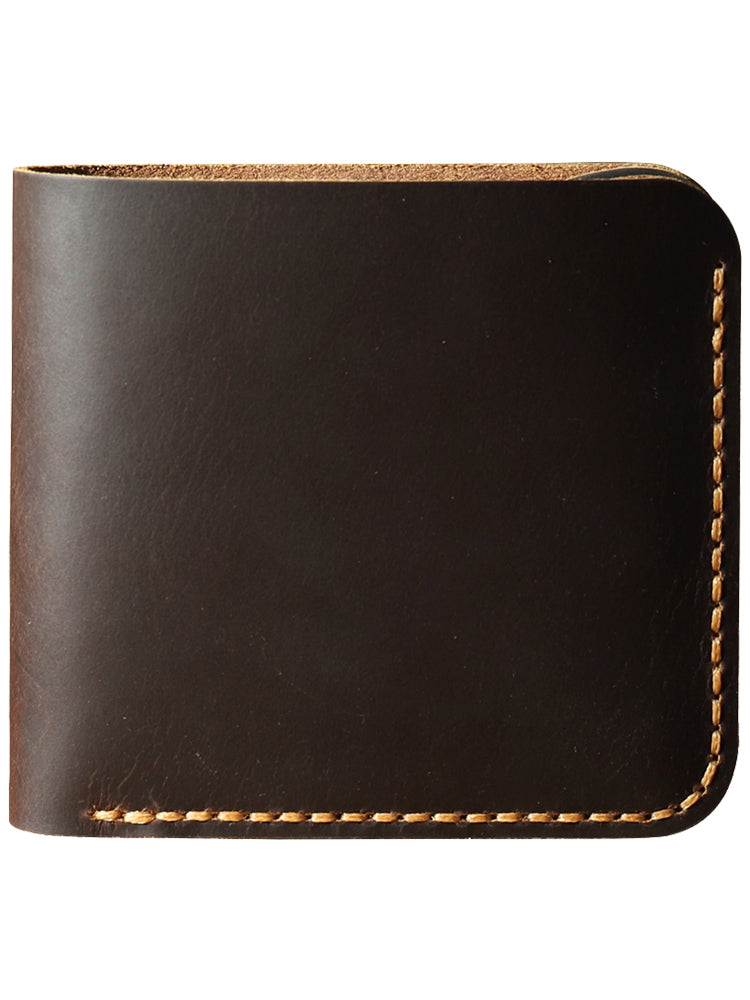 Handmade Slim Coffee Leather Mens Billfold Wallet Personalize Bifold Small Wallets for Men