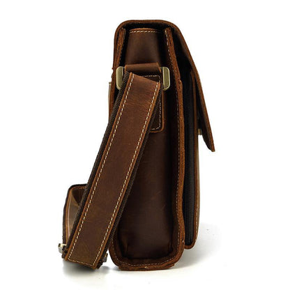 Brown Leather Messenger Bag Men's Vertical Side Bag Small Vertical HandBag Courier Bag For Men