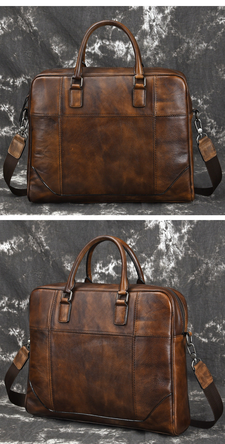 Vintage Leather Mens Briefcase Postman Bag 14inch Laptop Bag Handbag Work Bag For Men