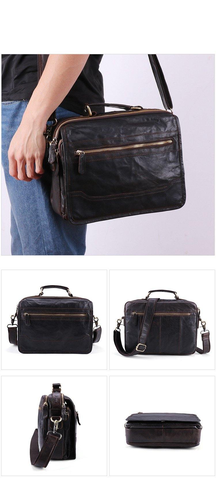 Small Brown Leather Briefcase Messenger Bag Work Vintage Handbag Shoulder Bag For Men