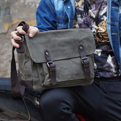 Black Waxed Canvas Side Bag Mens Cycling Canvas Messenger Bags For Men