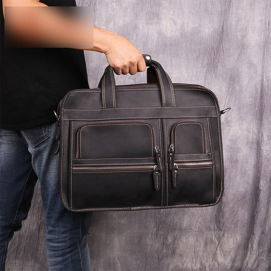 Vintage Brown Leather Men's 15¡®¡¯ Laptop Briefcase Handbags Black Professional Briefcase For Men