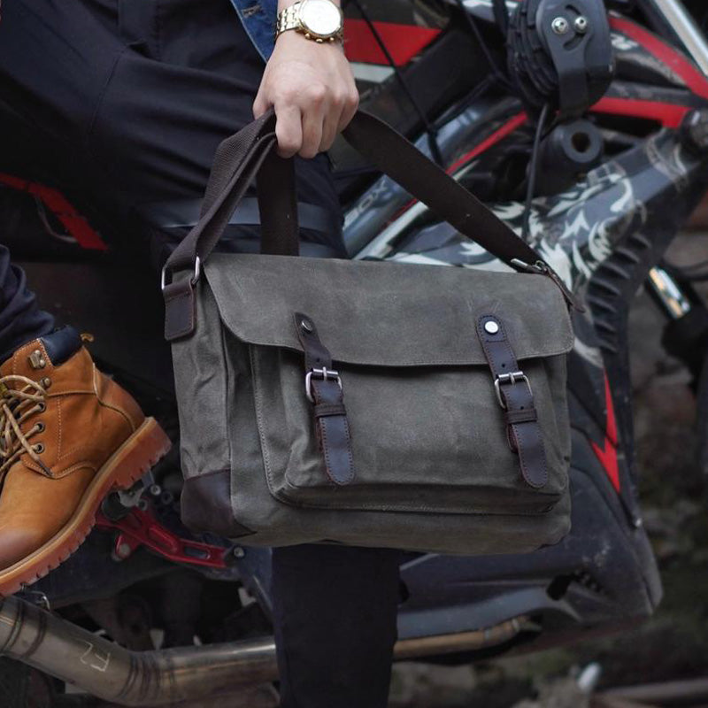 Gray Waxed Canvas Side Bag Mens Cycling Gray Canvas Messenger Bags For Men