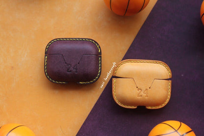 Personalized Laker Orange&Coffee Leather AirPods Pro Case Custom Coffee&Orange Leather Pro AirPods Case Airpod Case Cover