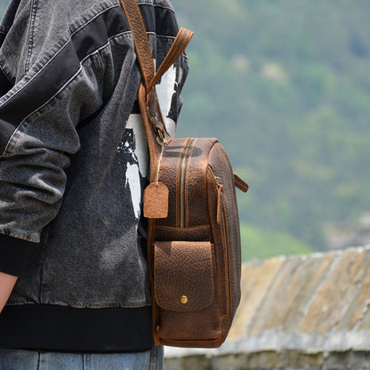 Brown Leather Men's Sling Bag Chest Bag Cool One shoulder Backpack For Men