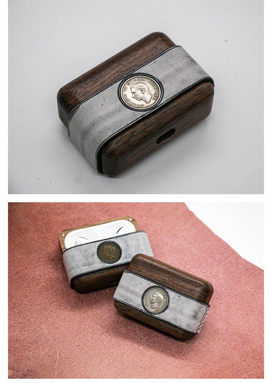 Leather Wood AirPods Pro Case with Coin Custom Handmade Leather AirPods Pro Case Airpod Case Cover