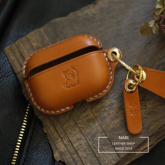 Handmade Yellow Brown Leather AirPods Pro Case with Wristlet Strap Leather AirPods Case Airpod Case Cover