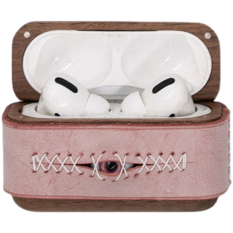 Handmade Pink Leather Wood AirPods Pro Case with Eye Pink Leather AirPods Pro Case Airpod Case Cover