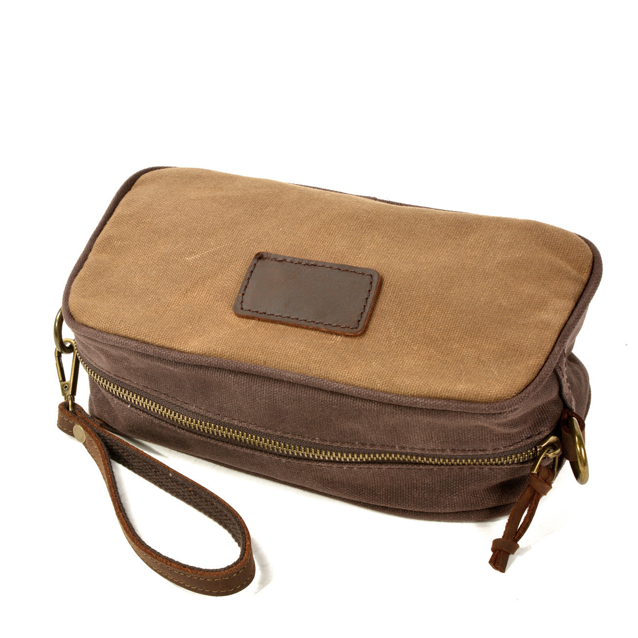 Mens Khaki Waxed Canvas Dopp Kit Mini Messenger Bag Canvas Toiletry Bag for Men