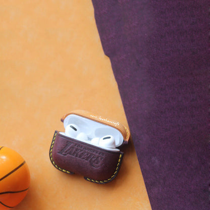 Personalized Laker Orange&Coffee Leather AirPods Pro Case Custom Coffee&Orange Leather Pro AirPods Case Airpod Case Cover