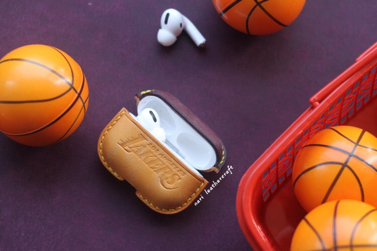 Personalized Laker Orange&Coffee Leather AirPods Pro Case Custom Coffee&Orange Leather Pro AirPods Case Airpod Case Cover