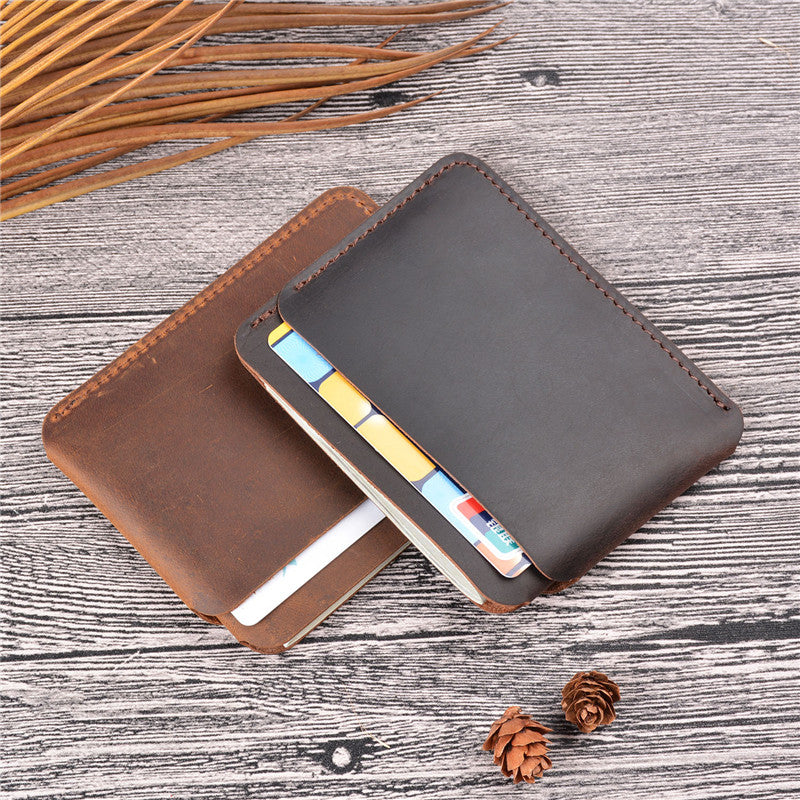 Vintage Brown Leather Men's Front Pocket Wallet Black Slim Card billfold Wallet Small Wallet For Men