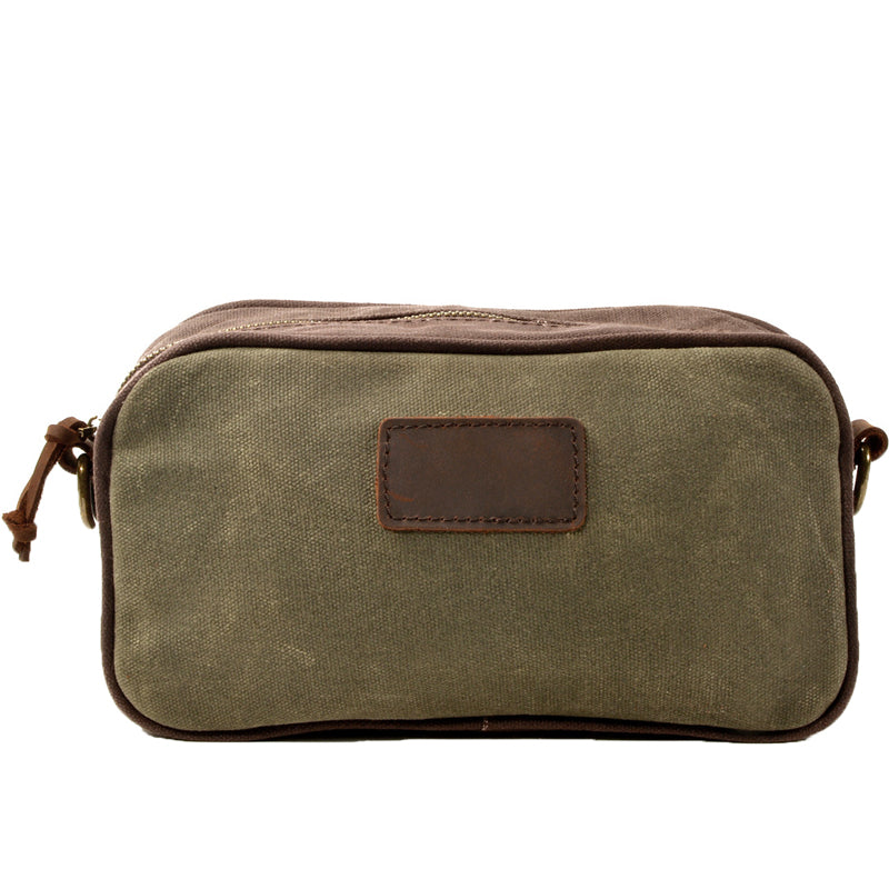 Mens Khaki Waxed Canvas Dopp Kit Mini Messenger Bag Canvas Toiletry Bag for Men