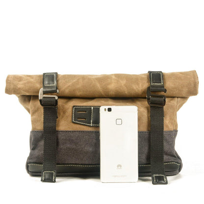 Coffee Waxed Canvas Mens Cycling Messenger Bags Coffee  Canvas Cycling Side Bag For Men