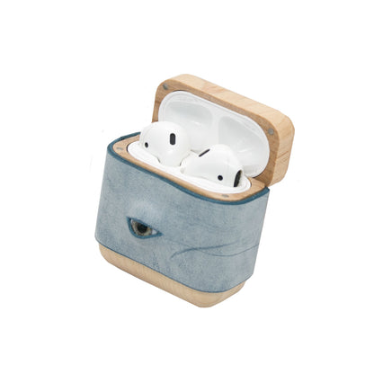 Handmade Blue Leather Coffee Wood AirPods Pro Case with Eye Custom Leather AirPods Pro Case Airpod Case Cover